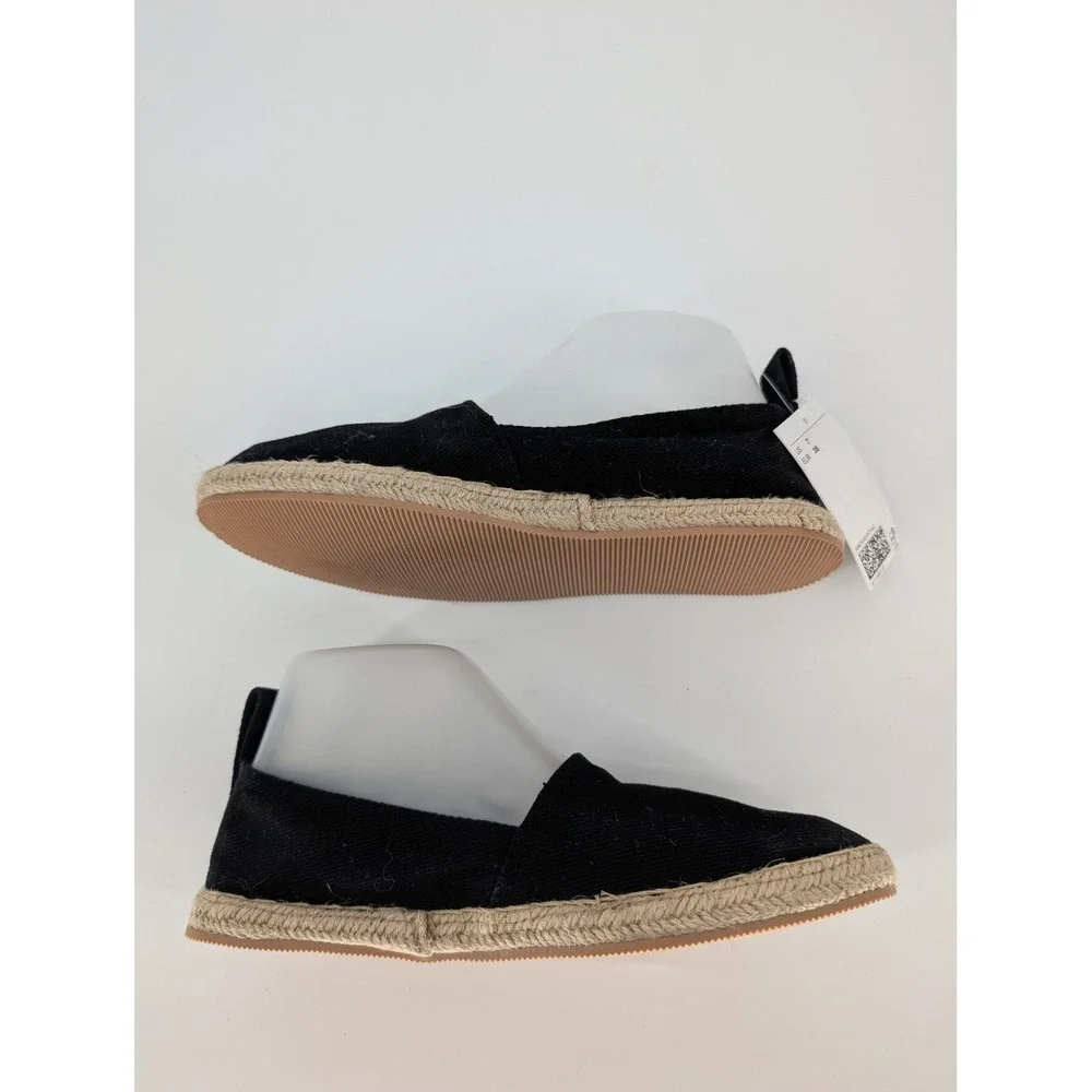 H&M Espadrille Flats Women‎ 7 Black Canvas Jute Slip On Shoes Coastal Nautical